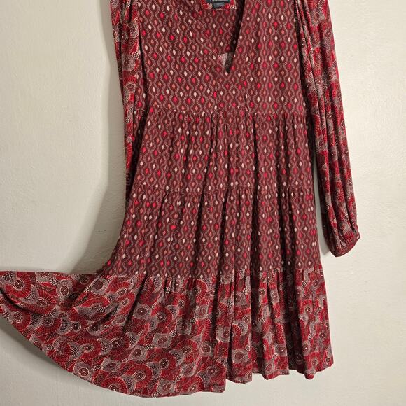 Maeve By Anthropologie Amber Tiered Tunic Dress XS Wine Burgundy Babydoll Boho - Picture 7 of 12